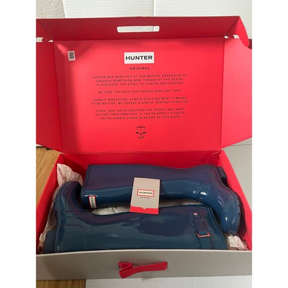 NWT Hunter Dusty Petrol Blue Classic Tall Rainboots Boots Size 5 - Picture 1 of 13